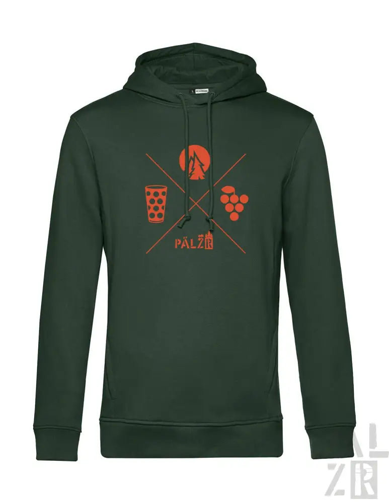 Dunkelgrüner Hoodie mit Grafikdesign, das ein Bierglas, Trauben und den Text ’pale’ zeigt