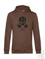 Brauner männer hoodie mit schwarzem totenkopf und gekreuzten weingläsern grafik und palzi text vorne