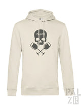 Beiger männer hoodie mit schwarzem totenkopf und gekreuzten weingläsern grafik auf der vorderseite