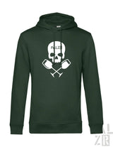 Männer hoodie weinpirat in dunkelgrün mit weißem schädel und gekreuzten weingläsern grafik palz schriftzug