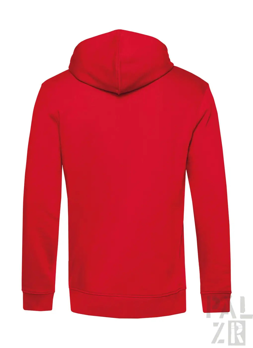 Rote Kapuzenjacke mit Kapuze und langen Ärmeln, wahrscheinlich aus Baumwolle oder Polyester-Mischung.
