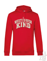 Roter herren hoodie mit cremefarbenem aufdruck westkurvenkind in verschiedenen farben erhältlich