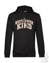 Schwarzer männer hoodie mit distressed weiß rotem westkurvenkind print in verschiedenen farben