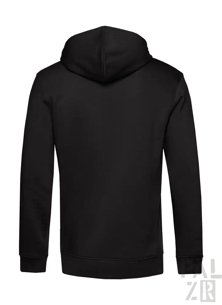 Schwarze Kapuzenpulli mit Kapuze und langen Ärmeln, aus Baumwolle oder Polyester-Mischung.