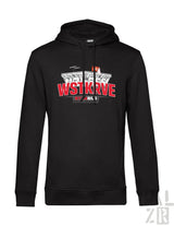 Schwarzer männer hoodie aus baumwolle mit mutigem rot-weißem wstkrve print auf der brust in verschiedenen farben
