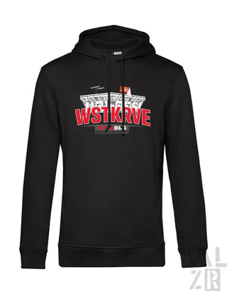 Schwarzer männer hoodie aus baumwolle mit mutigem rot-weißem wstkrve print auf der brust in verschiedenen farben