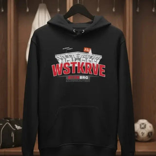 Männer hoodie in schwarz mit rotem und weißem wstkrve grafikdesign aus baumwolle in verschiedenen farben