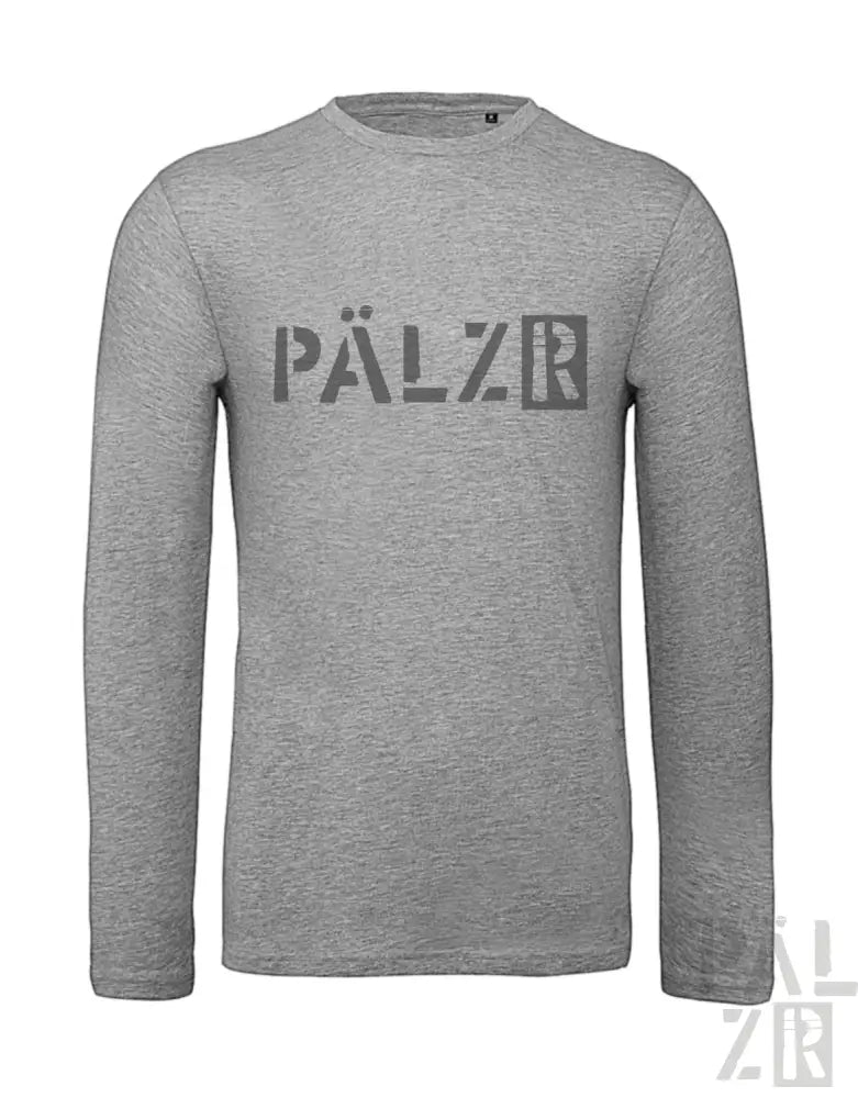 Graues Langarmhemd mit ’pälzr’-Logodesign.