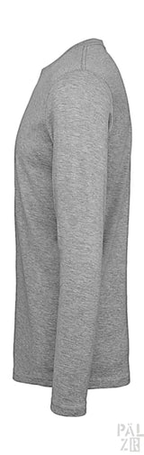 Hellgraues Langarm-T-Shirt mit gerippten Bündchen und Saum.
