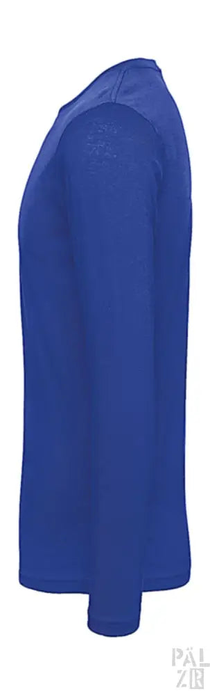 Königsblaues Langarm-T-Shirt mit gerippten Bündchen und Saum, aus Baumwolle.