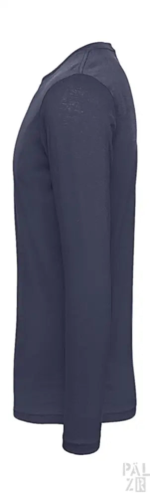 Marineblaues Langarm-T-Shirt mit Raglan-Ärmeln und geripptem Ausschnitt.