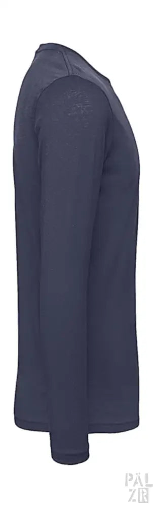 Marineblaues Langarm-T-Shirt mit gerippten Bündchen und Saum, aus Baumwolle gefertigt.