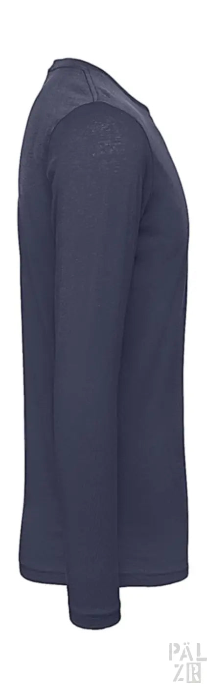 Marineblaues Langarm-T-Shirt mit gerippten Bündchen und Saum, aus Baumwolle gefertigt.