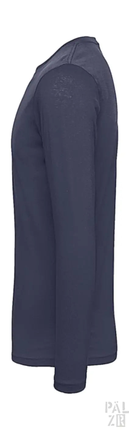 Marineblaues Langarm-T-Shirt mit Raglan-Ärmeln und geripptem Ausschnitt.