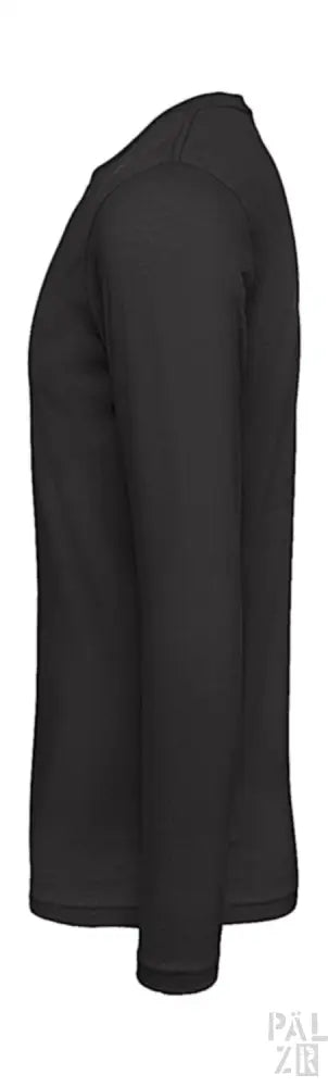 Schwarzes langärmliges T-Shirt mit gerippten Bündchen und Saum, aus Baumwolle gefertigt.