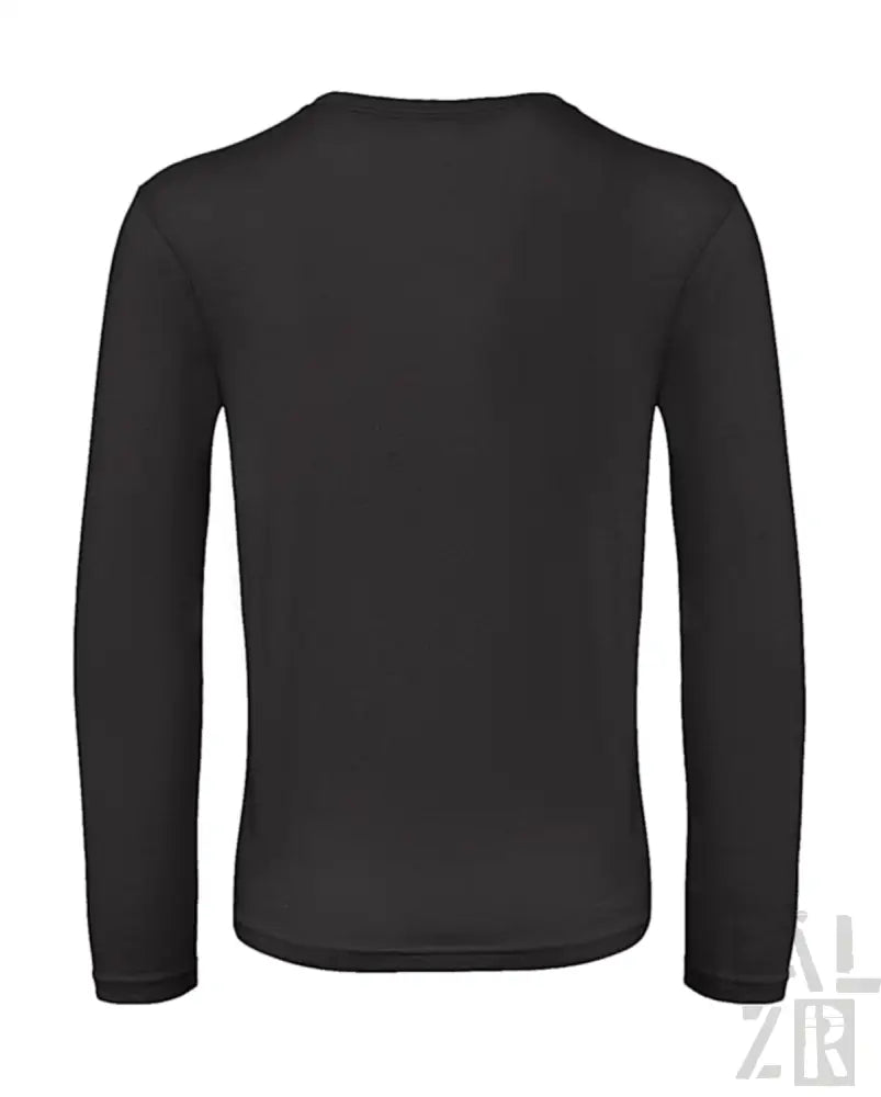 Schwarzes langärmeliges Thermoshirt mit gerippten Bündchen und Saum, wahrscheinlich aus Polyester- oder Baumwollmischung gefertigt.