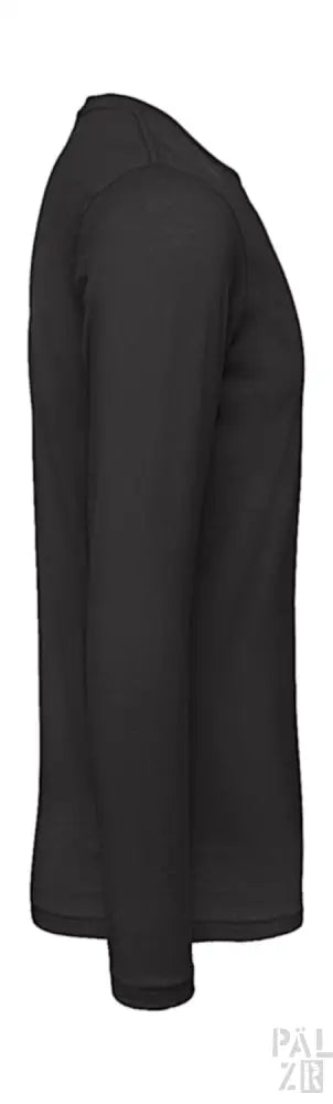 Schwarzes langärmeliges T-Shirt mit gerippten Bündchen und Saum, aus Baumwolle.