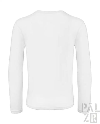 Weißes Langarm-T-Shirt mit Rundhals und einfachem Design.