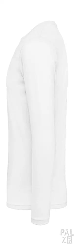 Weißes Langarm-T-Shirt mit gerippten Bündchen und Saum, aus Baumwolle.