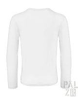 Weißes Langarm-T-Shirt mit Rundhals und einfarbigem Design.