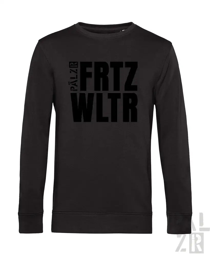 Schwarzer Hoodie mit ’frtz wltr’ Textdesign, aus einer Baumwolle- und Polyestermischung.