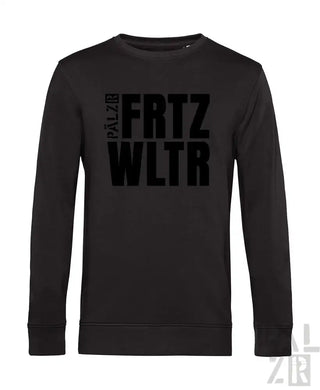 Schwarzer Hoodie mit ’frtz wltr’ Textdesign, aus einer Baumwolle- und Polyestermischung.