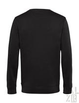 Schwarzes Crewneck-Sweatshirt mit gerippten Bündchen und Saum, wahrscheinlich aus Baumwolle oder Polyester-Mischung gefertigt.