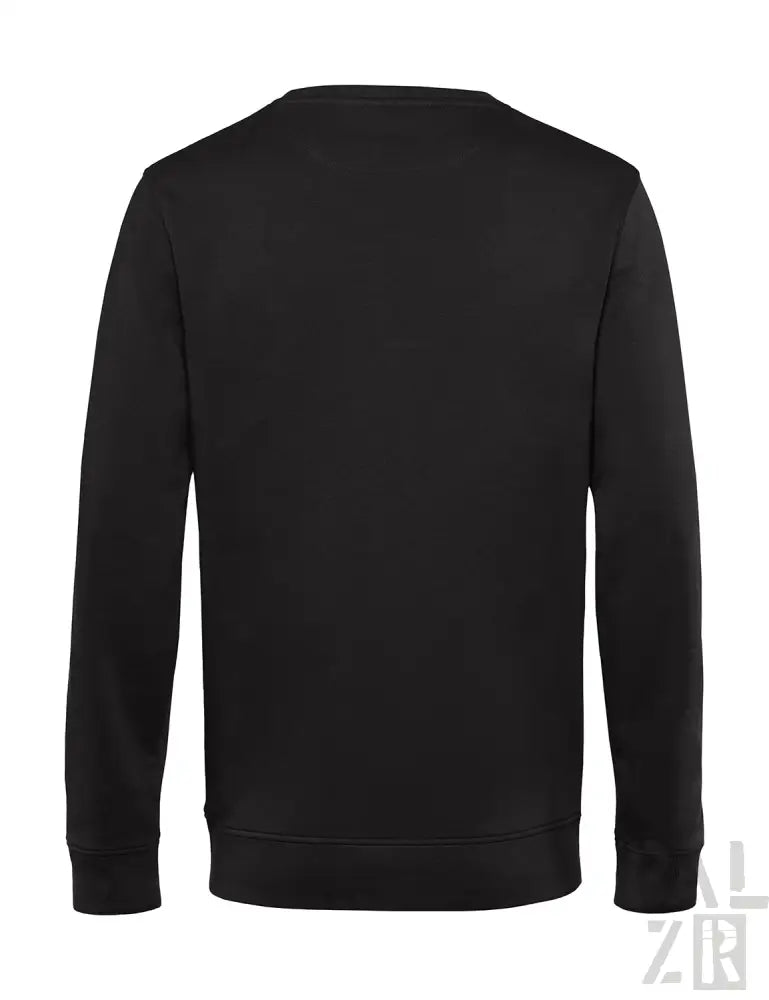 Schwarzes Crewneck-Sweatshirt mit gerippten Bündchen und Saum, wahrscheinlich aus Baumwolle oder Polyester-Mischung.