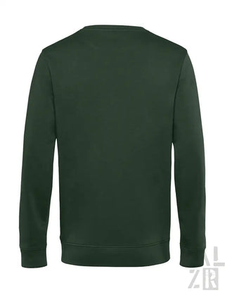 Dunkelgrüner Rundhalsausschnitt-Sweatshirt mit gerippten Bündchen und Saum, wahrscheinlich aus Baumwolle oder Polyester-Mischung.
