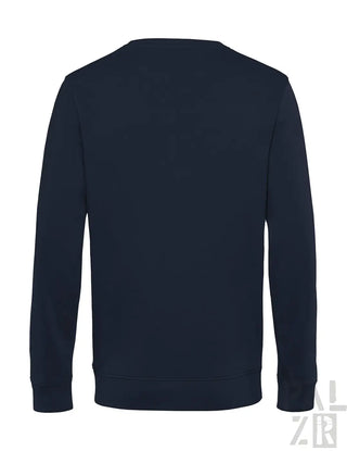 Marineblaues langärmeliges Rundhals-T-Shirt mit subtiler Rippstruktur.