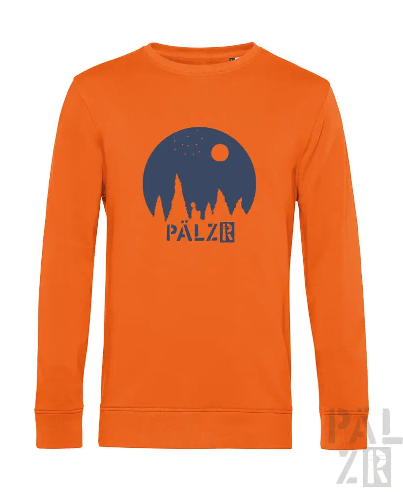 Oranger Pullover mit ’palzr’-Logo und Silhouetten-Design.