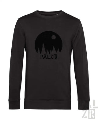 Schwarzer Hoodie mit ’pälzb’-Logo und Silhouetten-Design.
