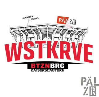 Männerpullover wstkrve in rot und schwarz mit stadionlogo und kaiserslautern text in verschiedenen farben