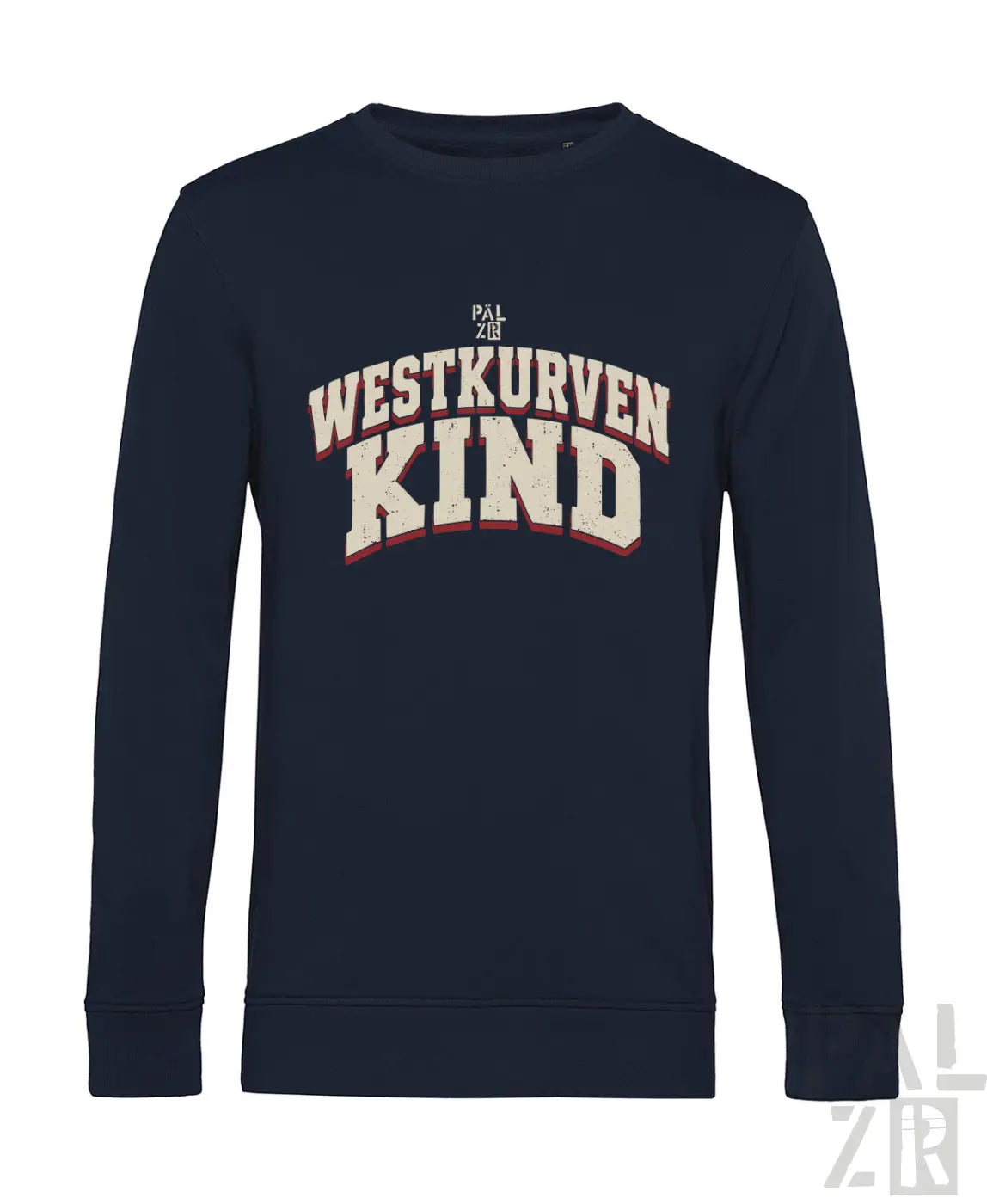 Navyblaues herren sweatshirt mit langärmel und westkurvenkind print in creme und rot für casual tragen