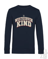 Navyblaues herren sweatshirt mit langärmel und westkurvenkind print in creme und rot für casual tragen