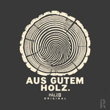 Creamfarbenes männer t-shirt aus gutem holz mit stilisiertem jahresringdesign und fingerprint muster