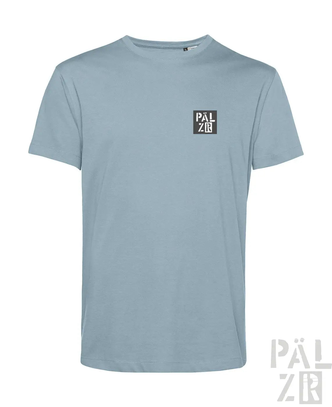 Hellblaues T-Shirt mit ’palzir’-Logo auf der Brust, aus Baumwolle gefertigt.
