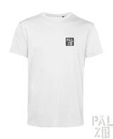 Weißes T-Shirt mit schwarzem Logodesign, Palzir-Marke.