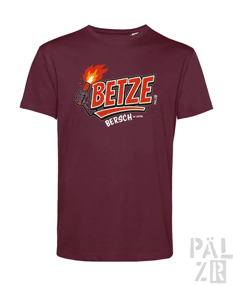 Bordeaux-Farbenes T-Shirt mit ’betze’-Logo und Flammendesign, aus Baumwolle gefertigt.