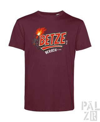 Bordeaux-Farbenes T-Shirt mit ’betze’-Logo und Flammendesign, aus Baumwolle gefertigt.