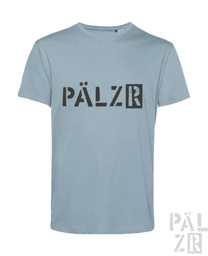 Hellblaues Pfälzer T-Shirt mit schwarzem Logodesign.