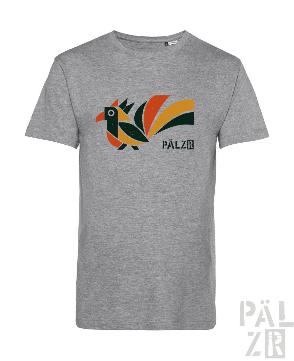 Graues heathered männer t-shirt aus baumwolle mit farbigem elwedritsche vogelmotiv und pälzb markenaufdruck