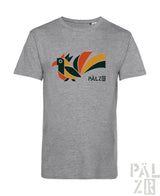 Graues heathered männer t-shirt aus baumwolle mit farbigem elwedritsche vogelmotiv und pälzb markenaufdruck