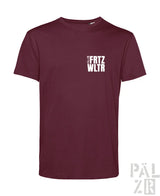 Männer t-shirt aus baumwolle in dunkelrot mit weißem fritz wltr logo auf der linken brust in verschiedenen farben
