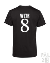 Schwarzes kurzarm-t-shirt männer frtz wltr acht mit weißem wltr und 8 druck auf der rückseite