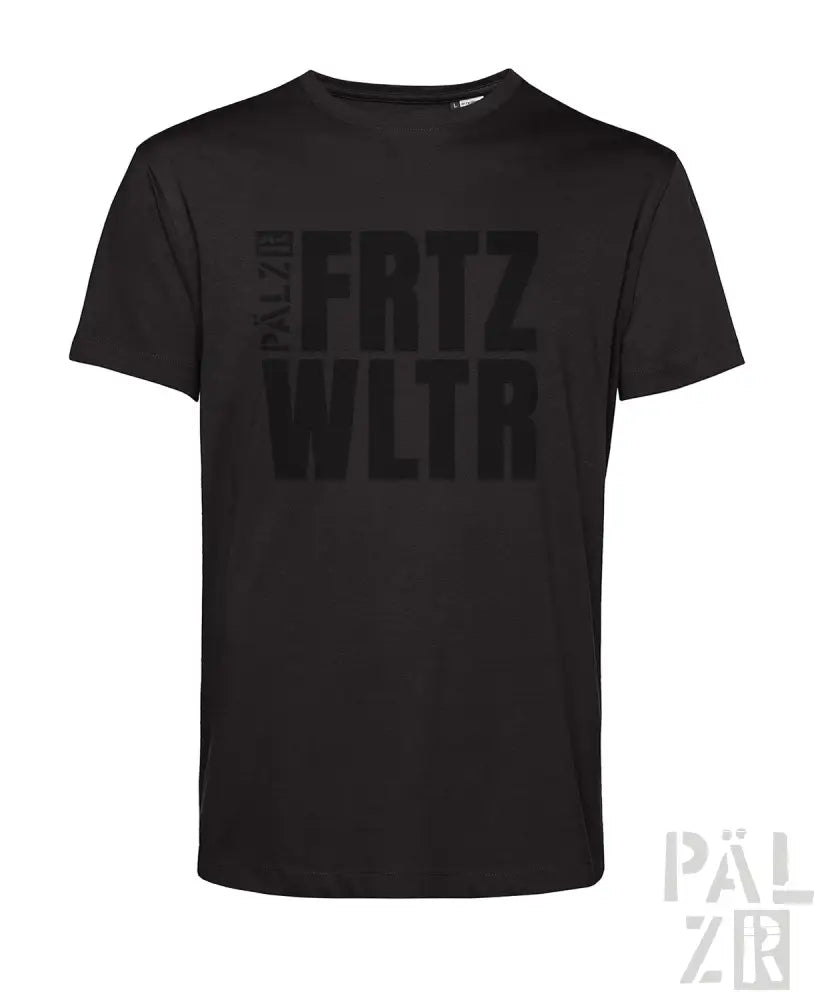 Schwarzes T-Shirt mit ’frtz wltr’-Design, Pälzir-Marke.