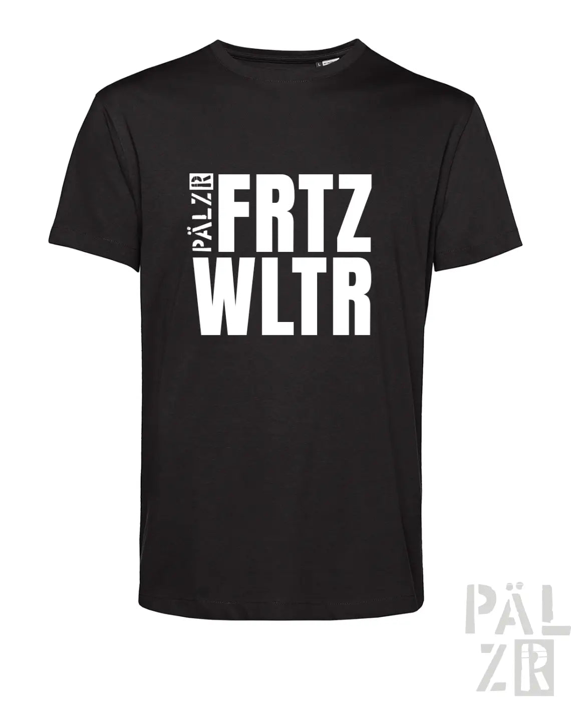 Schwarzes herren t-shirt aus baumwolle mit fettem weißem fritz wltr grafikdruck in verschiedenen farben