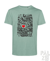 Mintgrünes kurzarmshirt für männer mit schwarzem pfalz-region design und rotem herz von p.a.l