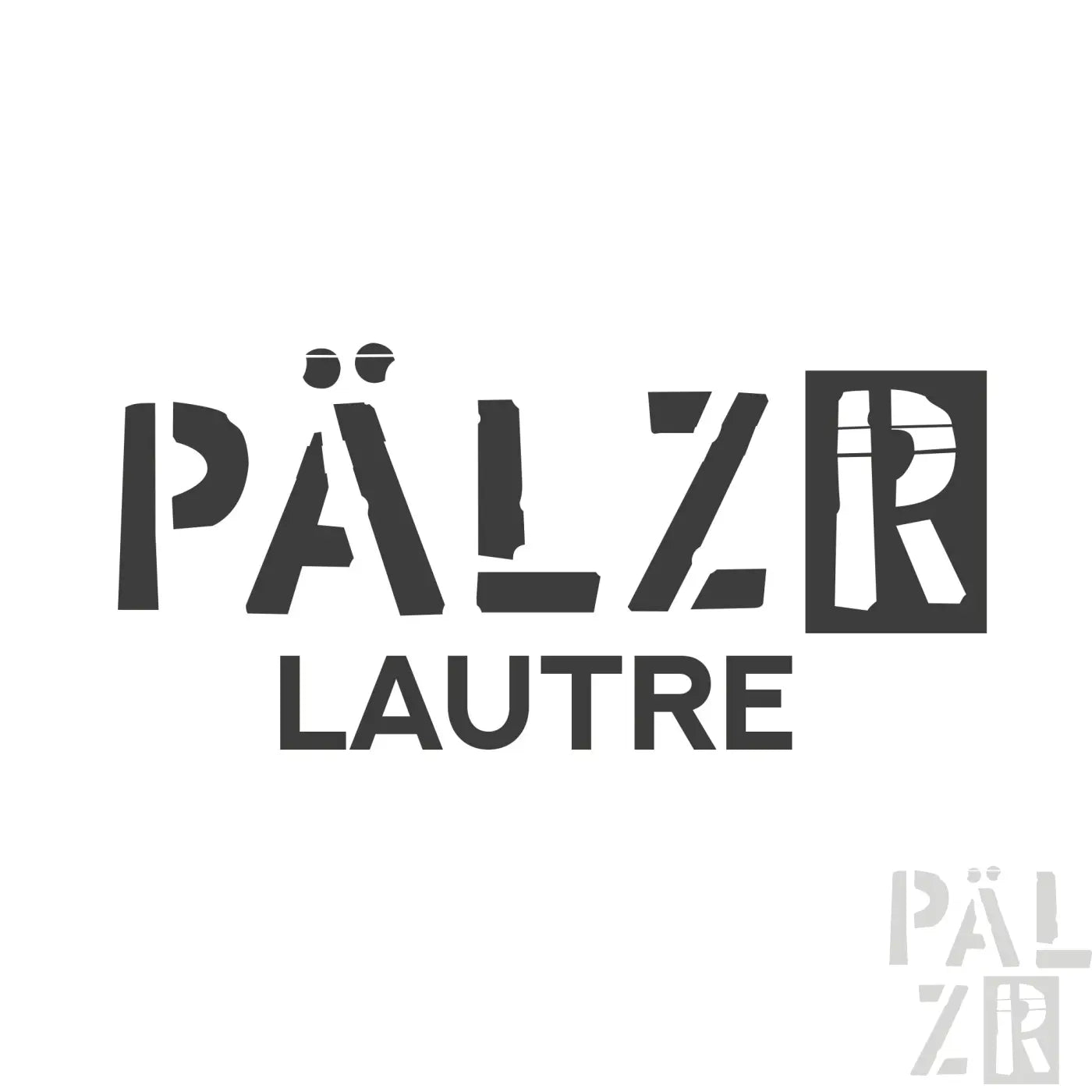 Logo für männer t shirt pälzar l’autre mit fetter schwarzer schrift und einfacher typografie in verschiedenen farben