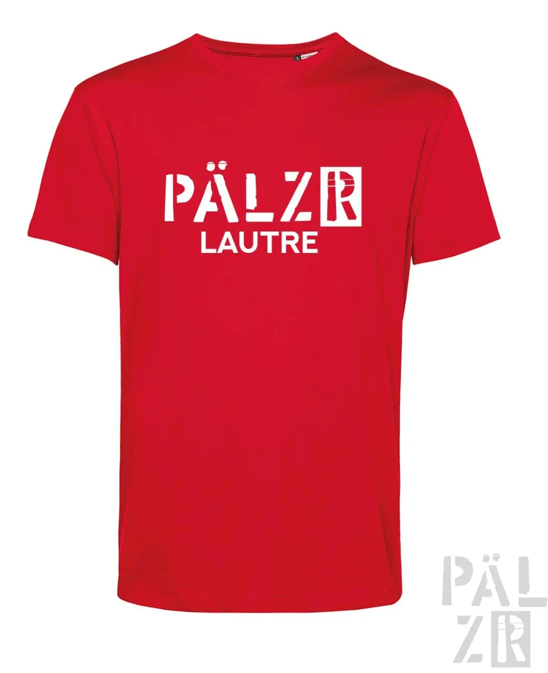 Rotes kurzarmshirt für männer mit weißem pälzr lautre grafikdruck aus verschiedenen farben erhältlich